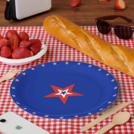 Plato De Papel Estrellas patrióticas norteamericanas sobre azul