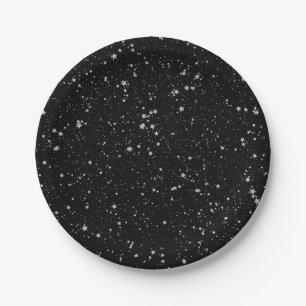 Plato De Papel Estrellas Purpurinas2 - Negro plateado