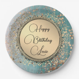 Plato De Papel Estrellas Purpurinoso sobre placas de papel Verde 