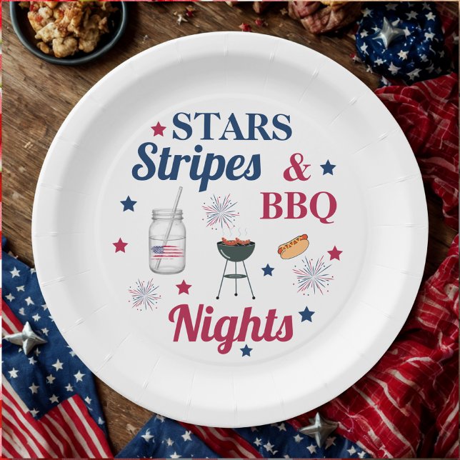 Plato De Papel Estrellas, rayas y barbacoas nocturnas - Fiesta pa (Subido por el creador)