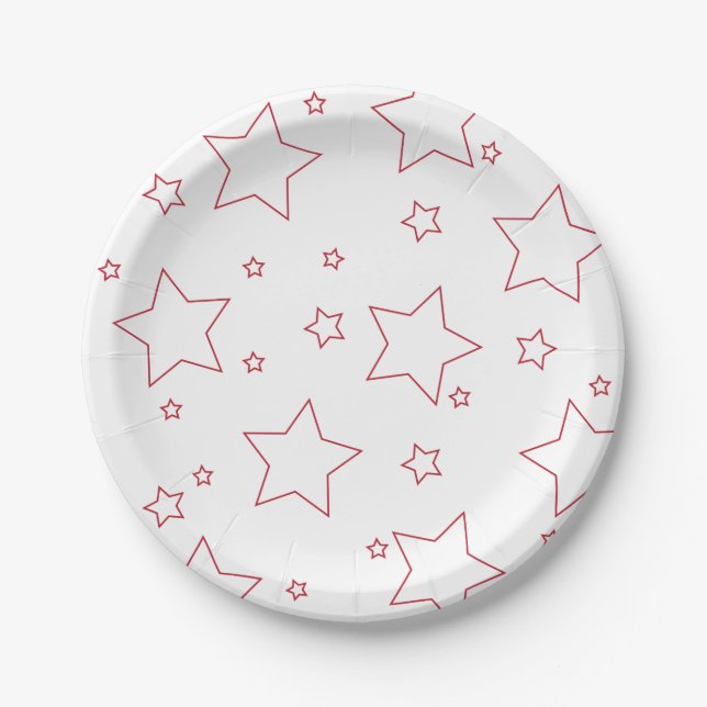 Plato De Papel Estrellas rojas 4 de julio Plate de papel (Anverso)