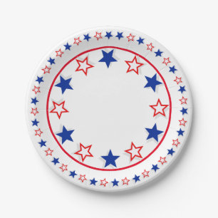 Plato De Papel Estrellas rojas, blancas, azules 7" placas de