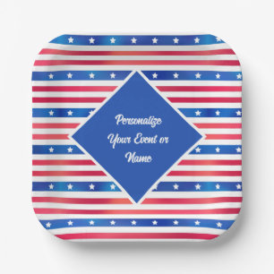 Plato De Papel Estrellas rojas blancas azules Stripes Estados Uni