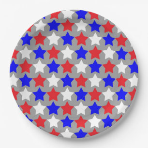 Plato De Papel Estrellas rojas blancas y azules