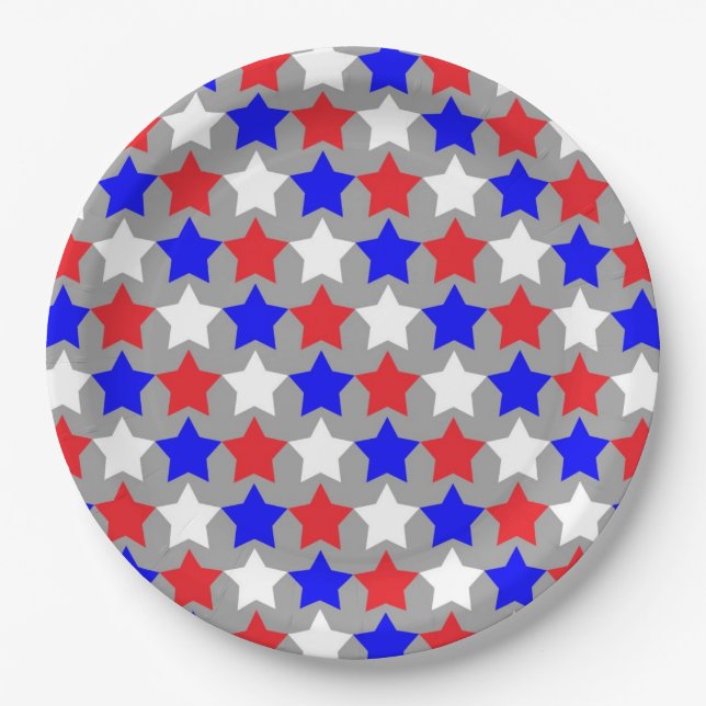 Plato De Papel Estrellas rojas blancas y azules (Anverso)