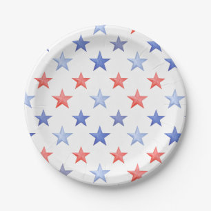 Plato De Papel Estrellas Rojas Blancas y Azules Patrióticas