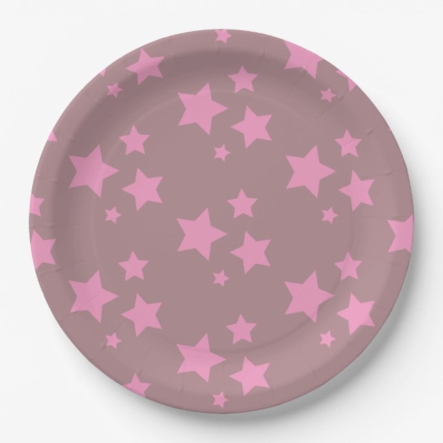 Plato De Papel Estrellas rosadas Diseño moderno Niños Fiesta Circ (Anverso)