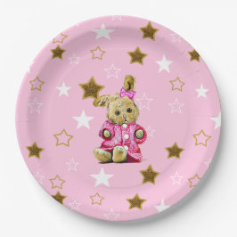 Plato De Papel Estrellas rosadas y doradas y placas de papel para