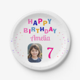 Plato De Papel Estrellas rosas: feliz cumpleaños, Chica de Fiesta