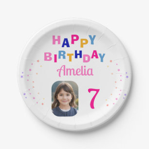Plato De Papel Estrellas rosas: feliz cumpleaños, Chica de Fiesta
