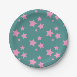 Plato De Papel Estrellas Verde azuladas de color azul rosado niño
