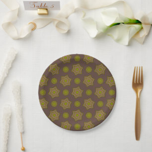 Plato De Papel Estrellas y círculos en marrón y verde