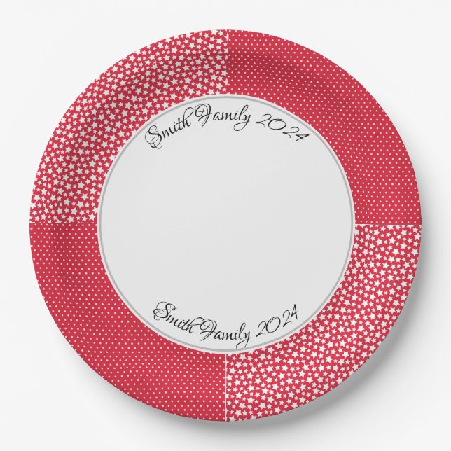 Plato De Papel Estrellas y puntos rojos de los navidadesPersonali (Anverso)