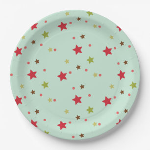 Plato De Papel Estrellas y puntos rojos y verdes
