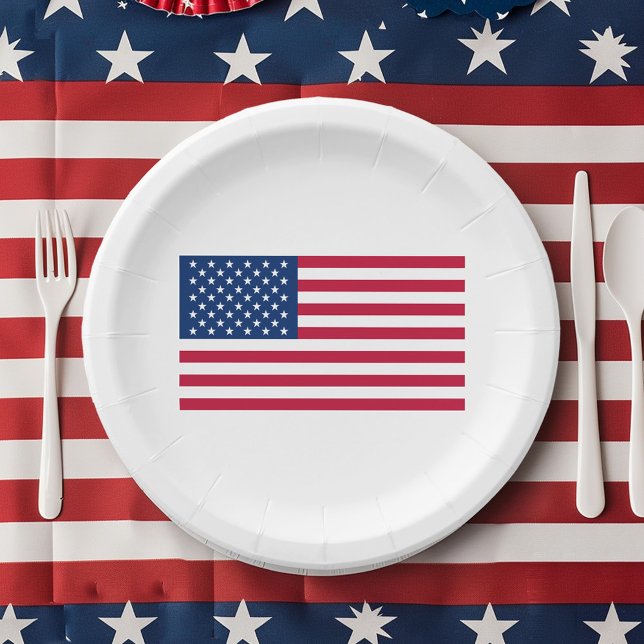 Plato De Papel Estrellas Y Rayas 4 De Julio Bandera Estadounidens (Stars And Stripes 4th Of July American Flag Paper Plates)