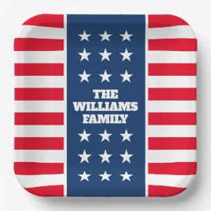 Plato De Papel Estrellas y rayas patriotas personalizadas para fi