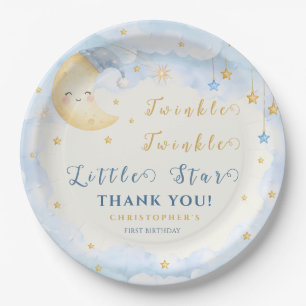Plato De Papel Estrellita Estrellita Primera Cumpleaños Azul
