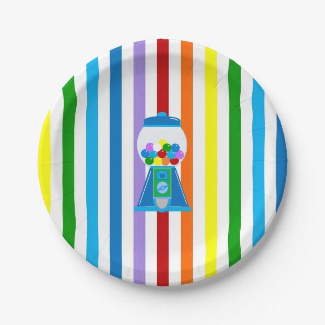 Plato De Papel Estriberas arcoiris con chicle azul (Anverso)