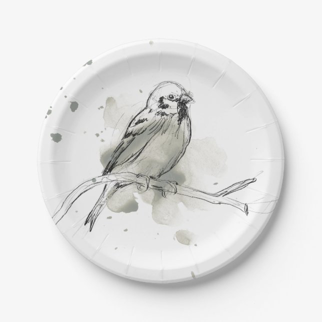 Plato De Papel Estudio de aves gestural (Anverso)