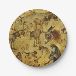 Plato De Papel Estudios de animales: burros, monos, gatos y perro