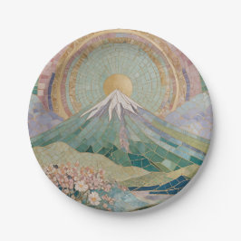 Plato De Papel Ethereal Bloom: Pastel Mosaic Volcano in Spring