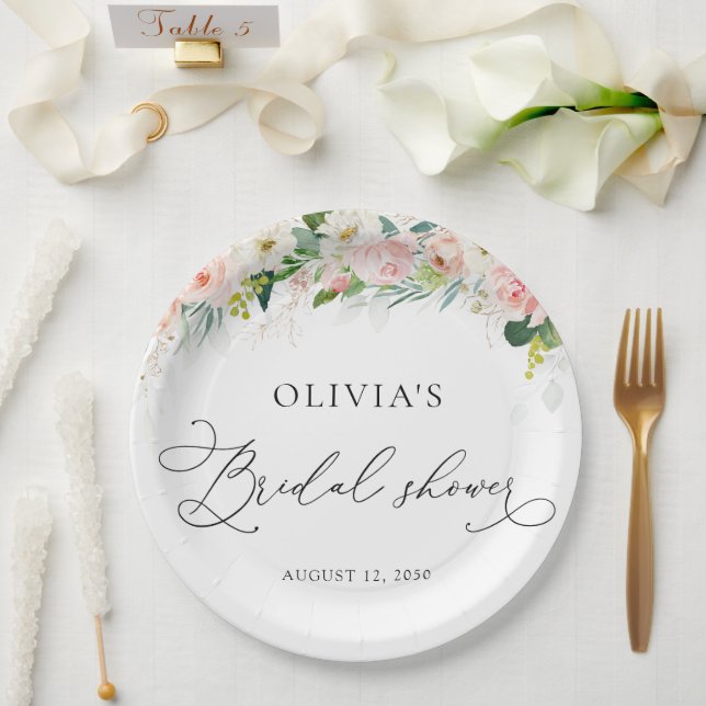 Plato De Papel Ethereal Blush Rosas Rosadas Desayuno Nupcial  (Boda)