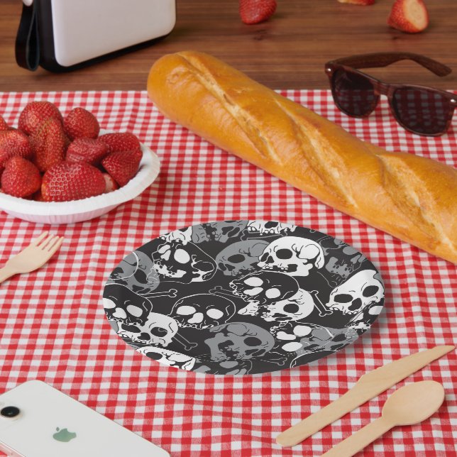 Plato De Papel Ethereal Enigma: Diseño de cráneo con patrones int (Picnic)