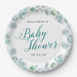 Plato De Papel Ethereal Eucalyptus Calligraphic Baby Shower