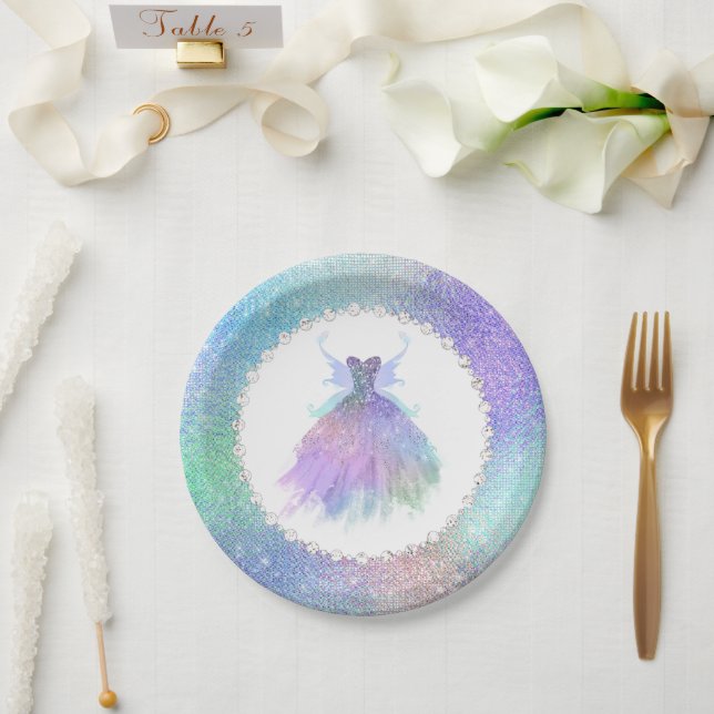 Plato De Papel Ethereal Fairy Gown | Rainbow Ombre Pastel Sheen (Boda)