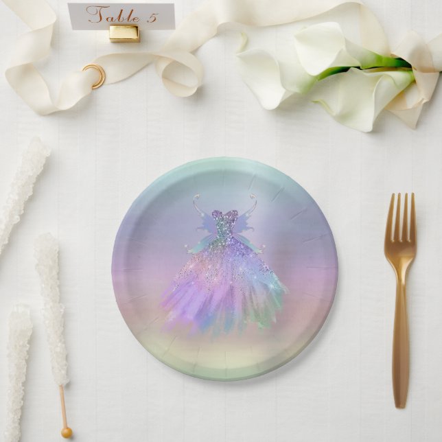 Plato De Papel Ethereal Fairy Gown | Rainbow Ombre Pastel Sheen (Boda)