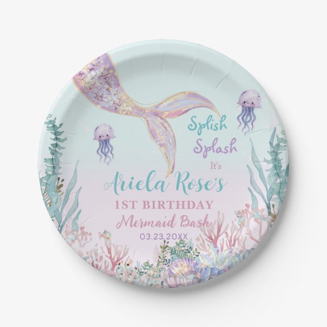 Plato De Papel Ethereal Mermaid Bash Under Sea Pool Cumpleaños (Anverso)