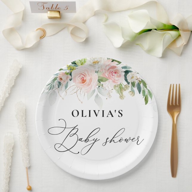 Plato De Papel Ethereal Rubor Roses rosados Baby Shower Plate de  (Boda)