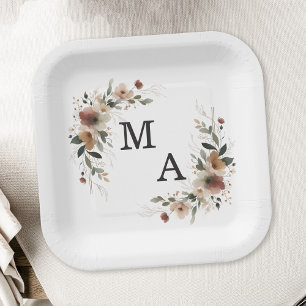 Plato De Papel Ethereance Floral Wreath Boda Monograma