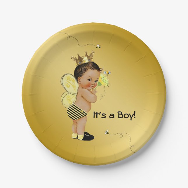 Plato De Papel Ethnic Boy Bee Baby Shower (Anverso)