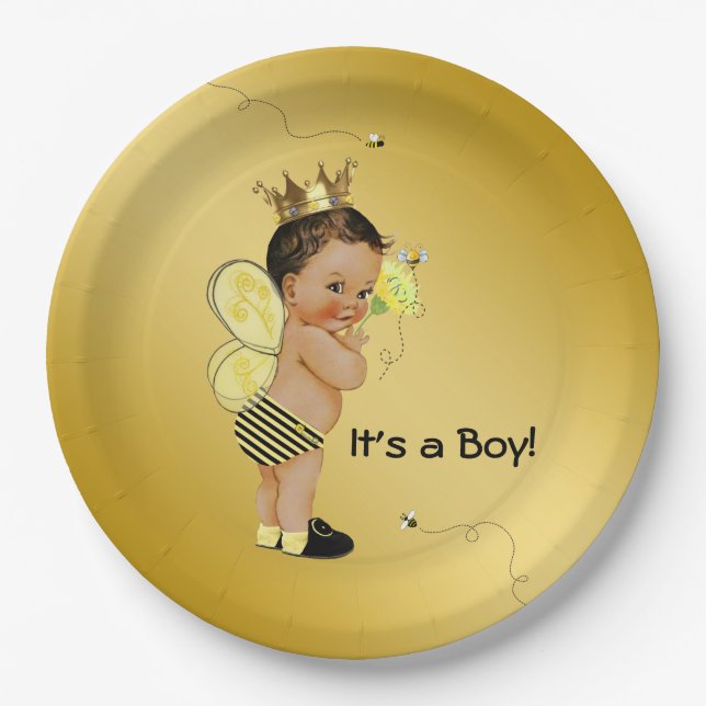 Plato De Papel Ethnic Boy Bee Baby Shower (Anverso)