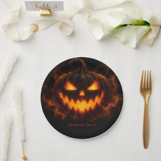 Plato De Papel Etiqueta de regalo de calabaza de Halloween con br