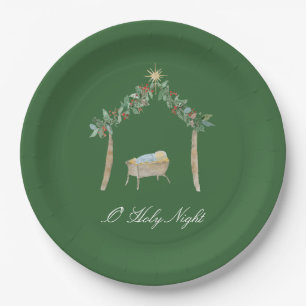 Plato De Papel Etiqueta de regalo de Natividad al acuarela