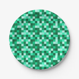 Plato De Papel Etiqueta de regalo de píxeles verdes, impresión in