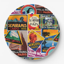 Plato De Papel Etiquetas de Viaje Vintage