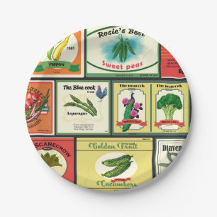 Plato De Papel Etiquetas vintage de productos enlatados-Verduras