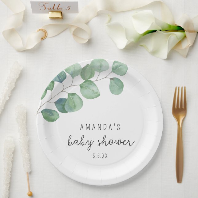 Plato De Papel Eucalipto - baby shower  (Boda)