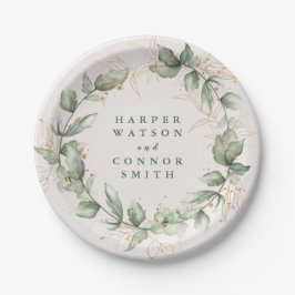 Plato De Papel Eucalipto Botánico de Oro Elegante Moss de Verdor