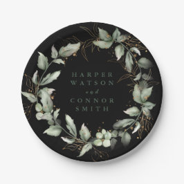 Plato De Papel Eucalipto Botánico Premium Negro Oro Verde