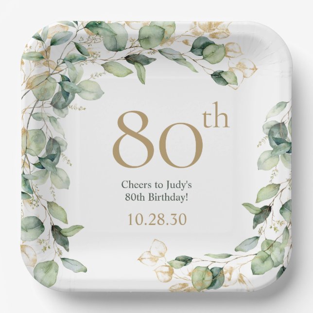 Plato De Papel Eucalipto para 80 cumpleaños (Anverso)