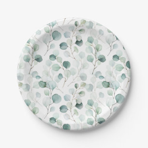 Plato De Papel Eucalipto Verde Botánico