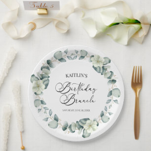 Plato De Papel Eucalipto verde deja brunch de cumpleaños botánico