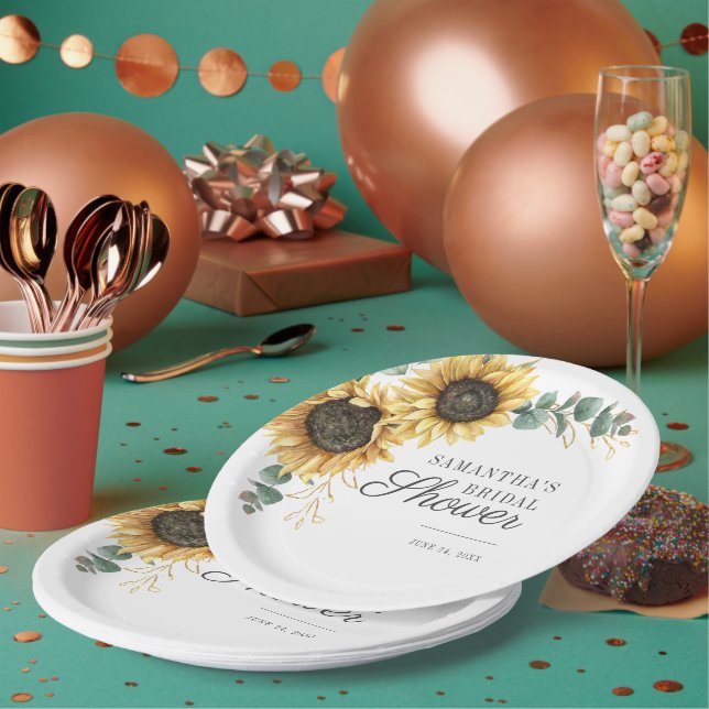 Plato De Papel Eucalipto Verde Floral Girasol (Multi)