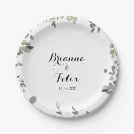 Plato De Papel Eucalipto Verde Foliage Delight Boda Cake