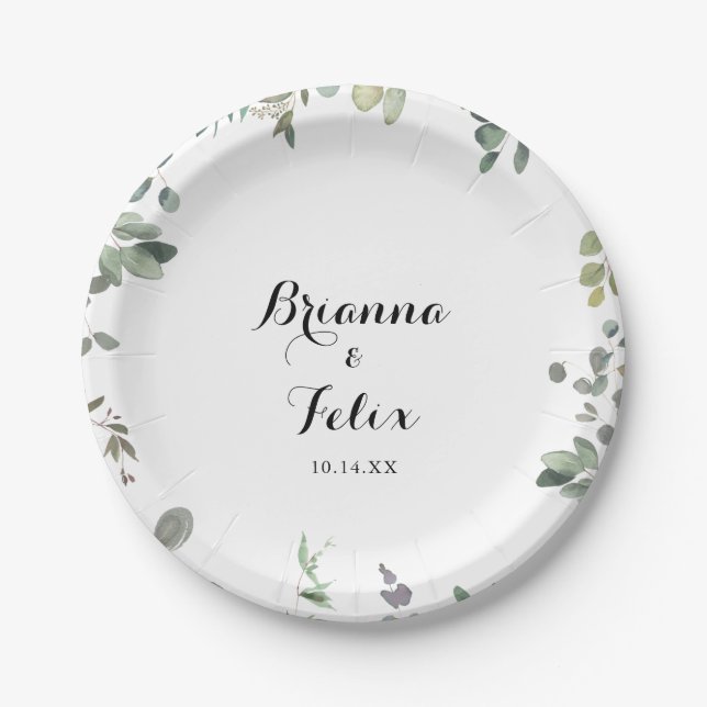 Plato De Papel Eucalipto Verde Foliage Delight Boda Cake (Anverso)