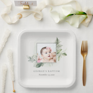 Plato De Papel Eucalipto Verde Rústico Foliage Foliage Baptismo